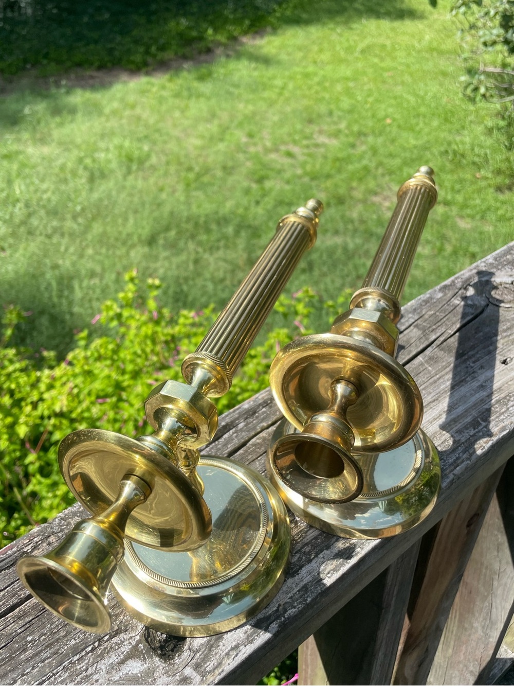 1980s Neoclassical Brass Wall Candle Sconces - A Pair